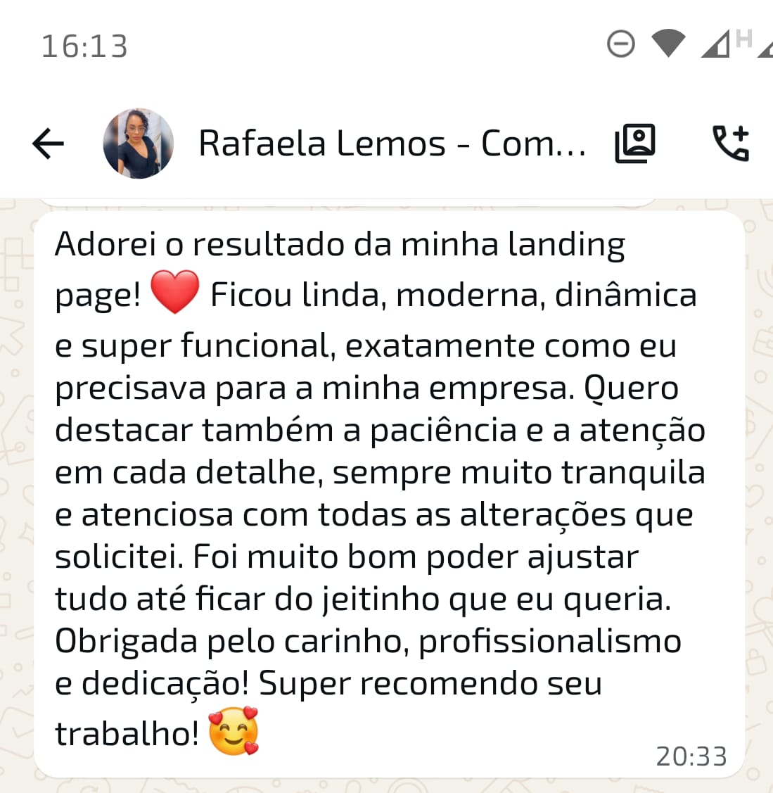 Depoimento original de Rafaela Lemos recebido pelo WhatsApp